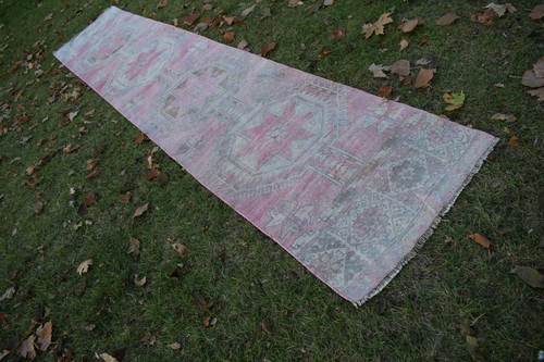 1960's Vintage Herki Runner Rug - Extra Long Stair Carpet 2'7'' X 13'1'' - Picture 5 of 11