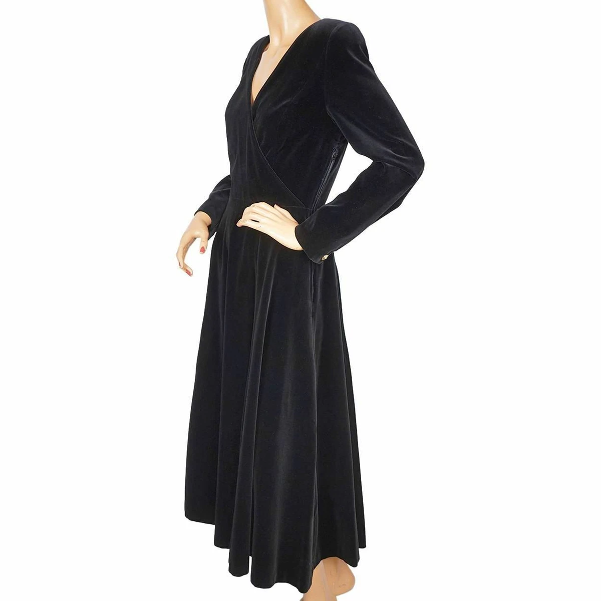 Vintage 1980s Laura Ashley Black Velvet Dress Size 12 Gothic