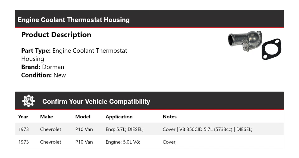 Carcasa termostato refrigerante motor Dorman furgoneta Chevrolet P10 1973 Foto 2 de 4