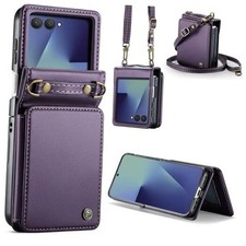 for Samsung Galaxy Z Flip 7 Wallet Case  PU Leather Crossbody, Card Purple