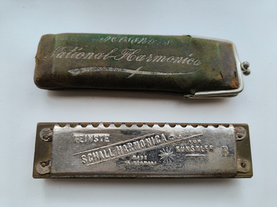 Vintage Mundharmonika Messner National Mundharmonica Ledertasche