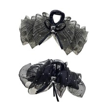 1Pack Black Big Bow Hair Claw Clips for Women Girls, Square Rhinestones Satin...
