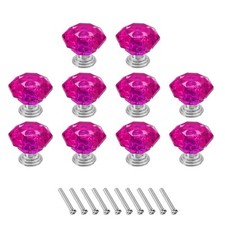 10Pcs Crystal Drawer Knobs 24 mm Dresser Knobs for Cupboard Rose Red/Silver