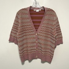 Veronica Beard Toyama V Neck Cardigan Sweater Preppy Striped Academia XL