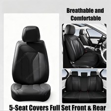 Perforated Leather Seat Cover Front & Rear Protector Cushion For Hyundai Black