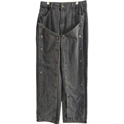 MISS ROSIER Vintage Wash Black Snap Off Button Leg Panel Jeans - Sz XL - NWT