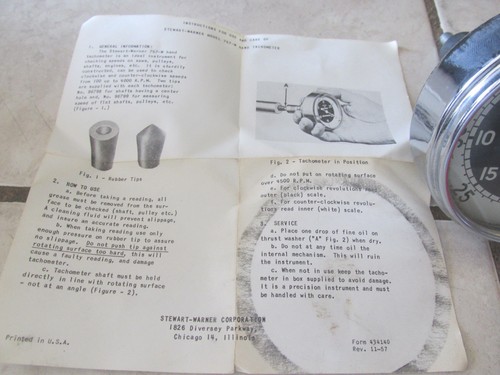 Stewart Warner Vintage Tachometer Gauge Model # 757-W In Can With Instructions - Picture 3 of 6