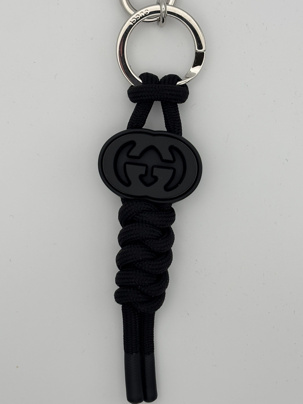 GUCCI KEYCHAIN INTERLOCKING G-2026 SOLD OUT KEY RING BLACK ROPE PALLADIUM VIP image 10