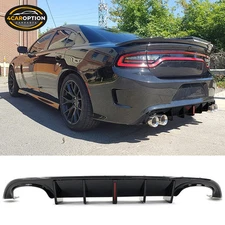 Fits 15-23 Charger V3 Rear Bumper Lip Diffuser Quad Exhaust W/ LED Gloss Black