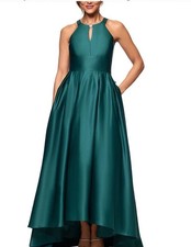 Betsy  Adam Black Green Embellished Keyhole High Low Ball Gown Size 6 229
