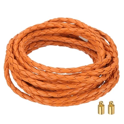 Cordons en cuir tressé, sangle de 3,3 yards avec serrure à cordon, diamètre 4 mm, orange - Photo 1/4