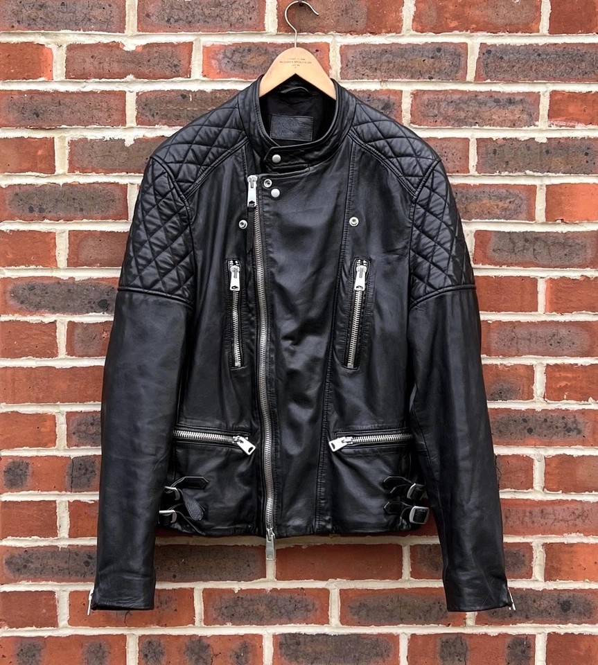 AllSaints Mens SLADE Leather Biker Jacket XL Black Bomber All Saints Moto Grail - Image 3 of 4