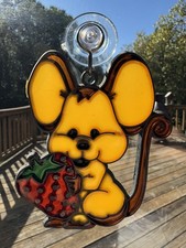 Vintage Strawberry Mouse Stained Glass SunCatcher Leaded Hanging Window Ornament