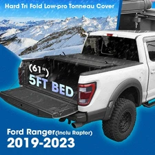 5ft (61") Bed FRP Hard Tri Fold Low-pro Tonneau Cover for Ford Ranger 2019-2023