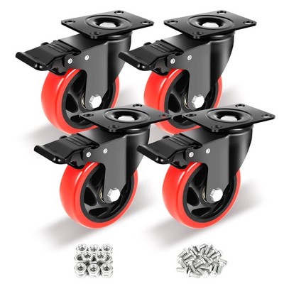 Nefish 4 Inch Industrial Caster Wheels with Brake, Casters Set of 4 Heavy Duty I