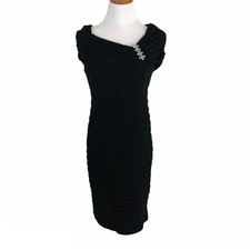 Scarlett Elegant Evening Sheath Dress Knee Length Ruched Boat Neck Sz 6 Black
