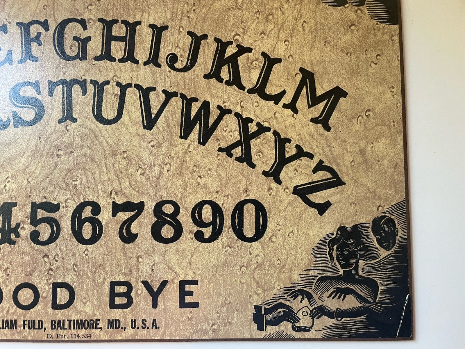 Vintage 40s-50s Ouija Board, William Fuld, With Planchette & Box - Square Edges