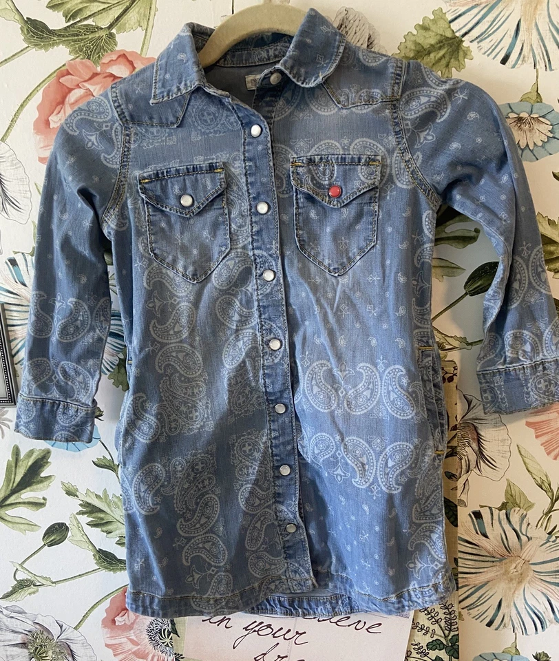 Gymboree Shirt Dress Girls Size 6 Pearl Snap Blue Denim Long Sleeve Pockets - Image 4 of 4