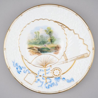 9'' Plate Antique 19th C. Japonisme Style Landscape Painted Fan Bodley England 04