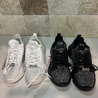 2x Juicy Couture Adana Rhinestones Lace Up 1 Black 1 White Sneakers Sz 6 New LOT