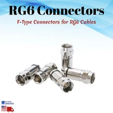 F Type Connector for RG6 Cable All Metal Coaxial Compression Fitting Coax Lot