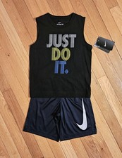 NEW Nike Little Boy Tank Tee Short Set, Black/Blue sz 5, 7