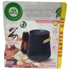 Air Wick Essential Mist Vanilla & Pink Papaya Refill & Black Diffuser 