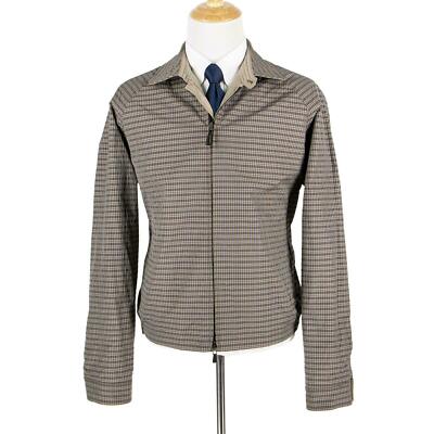 ジャケット・アウター zenzan NWT $1995 Zegna Tan Brown Check Microfiber Leather Trim Rev