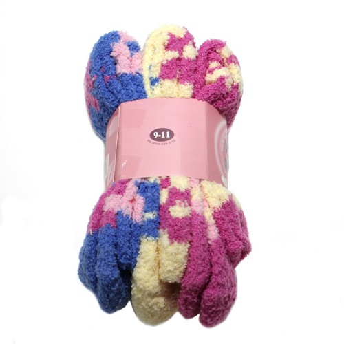 Weitzner Cozy Fuzzy Slipper Grip Socks 3 Pair Purple Blue Flower 9-11 - 第 4/4 張圖片