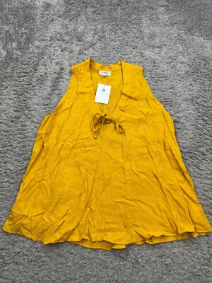 Current Air Top Women Medium Yellow Sleeveless V Neck Popover Tunic Blouse NWT