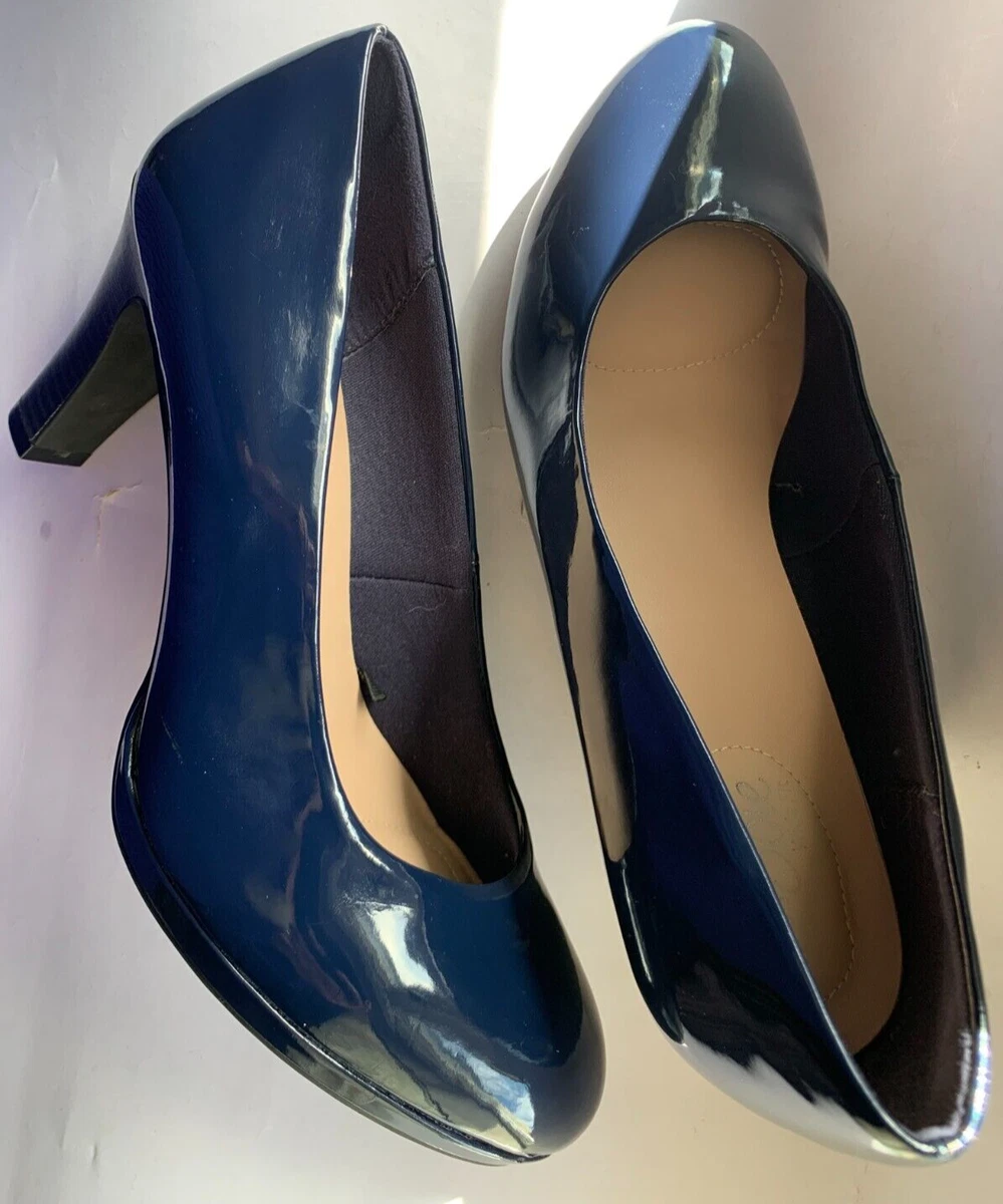 Blue patent cheap court shoes