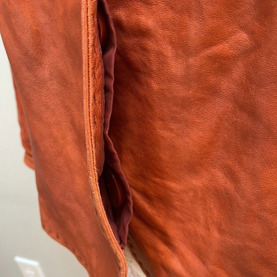 Abrigo grande de cuero recortado naranja quemado Classiques Entier Foto 4 de 4