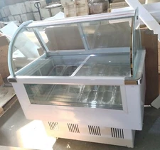 TECHTONGDA 110V 12 Pan Ice Cream Showcase Display Cabinet with LED Lights