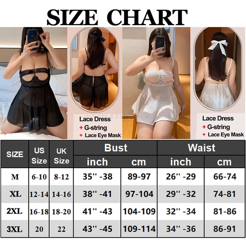 Dessous-Speghetti-Nachtwäsche-Sexy-Damen-Schlafanzug-Spitze-Babydoll-Nachtwäsche M-2XL - Bild 53 von 65