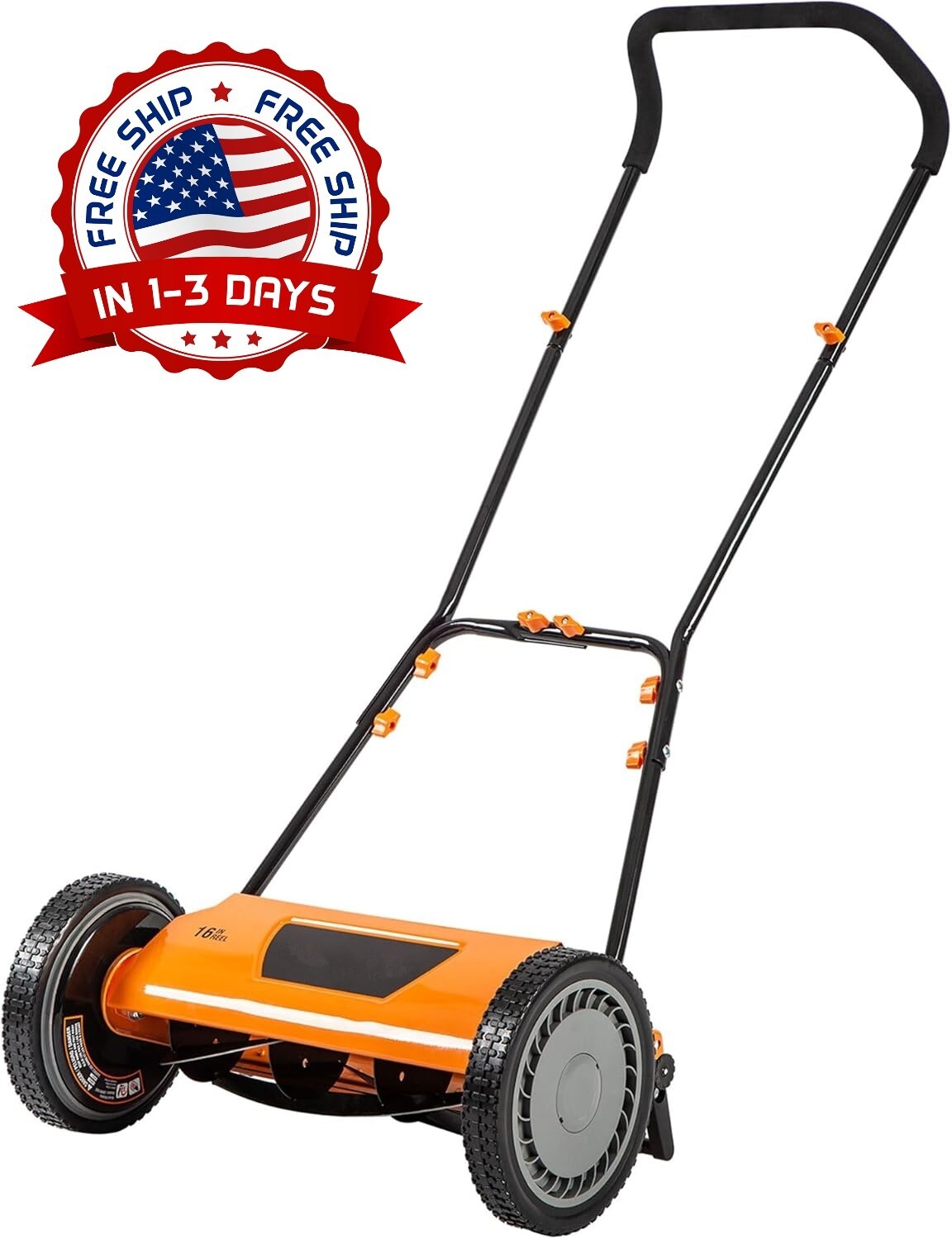 16-inch eco-friendly manual lawn mower, no gas or batteries needed