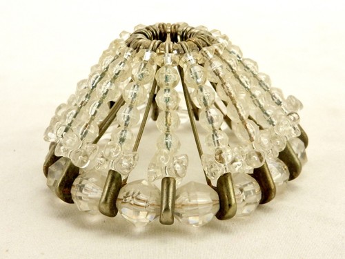 3 1/4" Miniature Light Shade, Safety Pins & Beads, Vintage Tramp Art, Hobo Craft