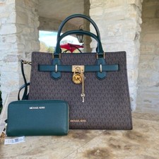 Michael Kors Signature Hamilton Lock Key Medium Satchel MK Wallet Racing Green 