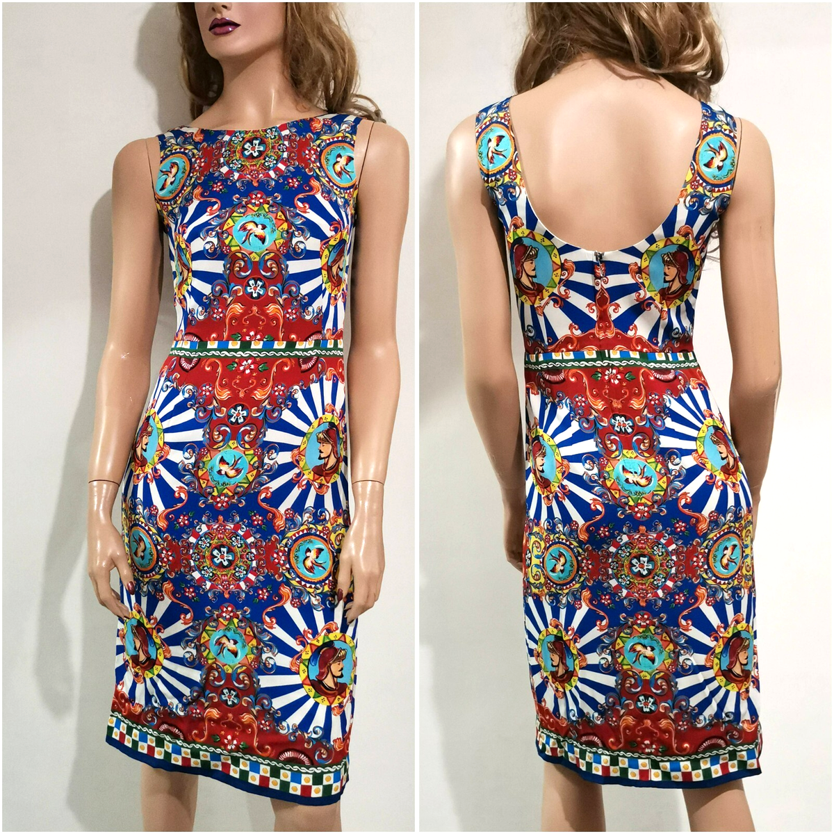 AUTH Famous Dolce&Gabbana majolica carretto siciliano printed