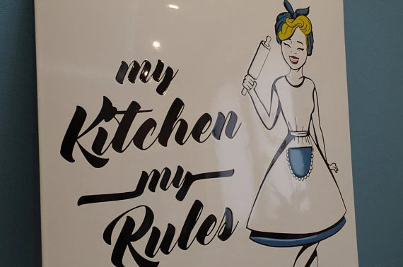 MY KITCHEN MY RULES Kunst 45x50 cm EMAILSCHILD Poster Design Bild | Wandbild 