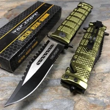 8.5" TAC-FORCE Spring Assisted tactical Folding Pocket Knife Glass Breaker green