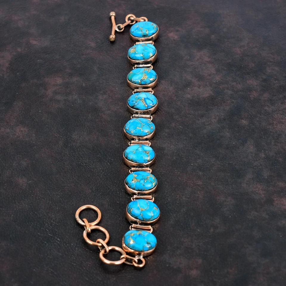 Blue Turquoise Jewelry Copper Gift For Briedsmaid Adjustable Bracelet 6.0" - Image 3 of 4