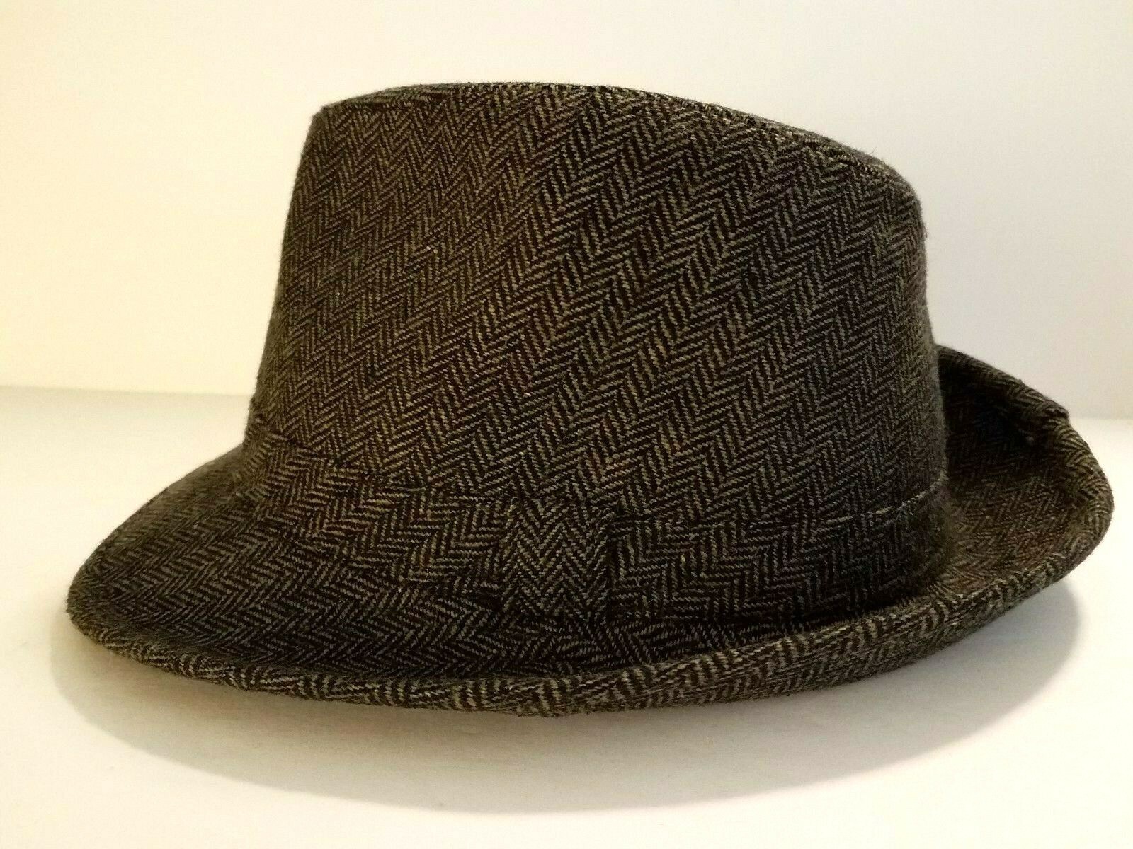 Mens Tweed Wool Blend Fedora Hat, Brown/Black, Si… - image 1