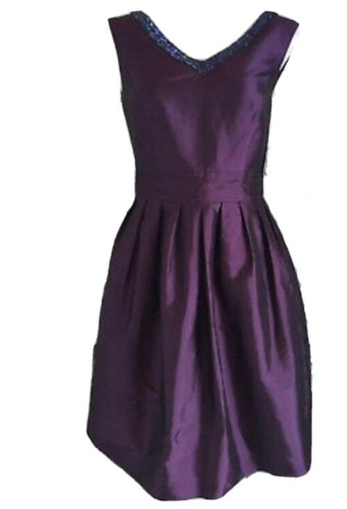 ellen tracy purple dress NEW Ellen Tracy Purple Pleated Wine Beaded V Neck Dress Sleeveless W/  Pockets