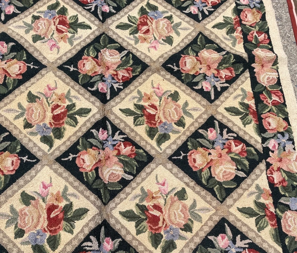 Alfombra tejida a mano única con diseño de rosa, 5,3' x 8,3' Foto 4 de 4