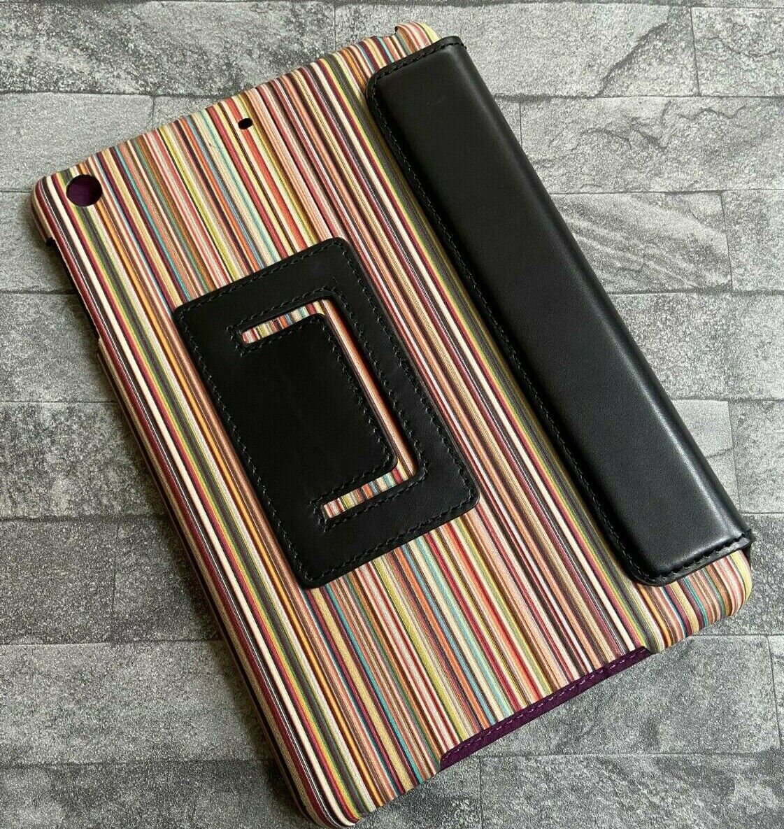 PAUL SMITH BLACK & MULTISTRIPE LEATHER MOULDED MINI iPAD CASE BNWT