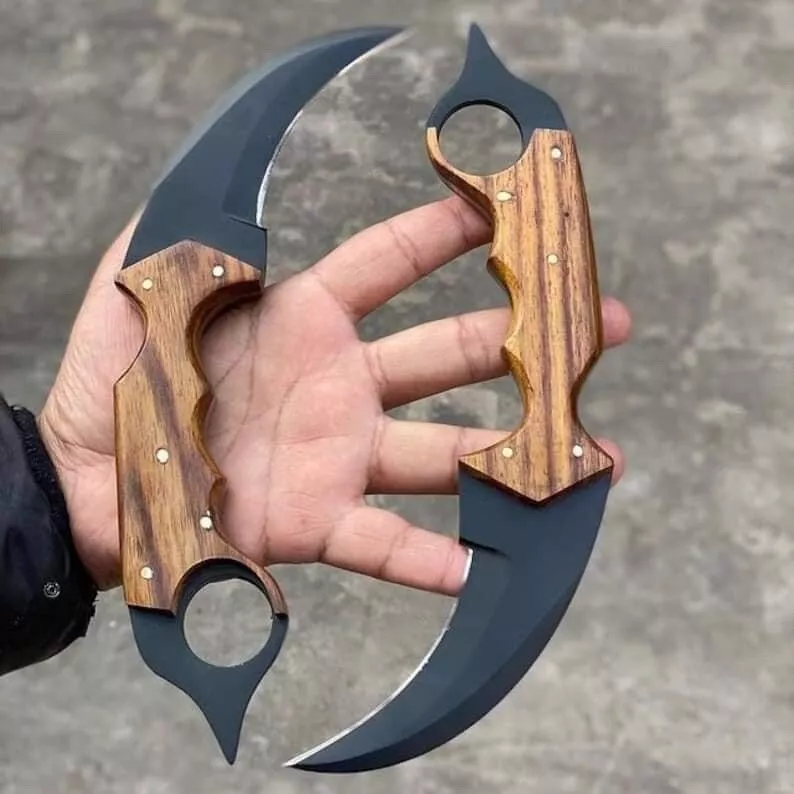 Pack Of Two Classic Black Dragon Seax Knives With Wood Handle & Leather Sheath