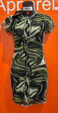 Pretty Little Thing Marble Print Mesh Bodycon Dress, Green, Size 8, New, B189