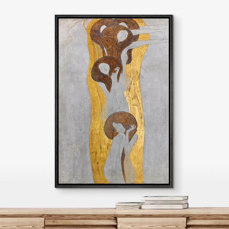 Impresión en lienzo arte de pared enmarcado Wall26 dorado Beethoven Frieze de Gustav Klimt Foto 2 de 4