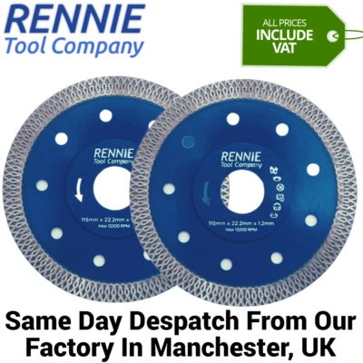 Pack Of 2 - 115mm 4.5" Diamond 1.2mmn + 1.4mm Angle Grinder Disc Blade Thin