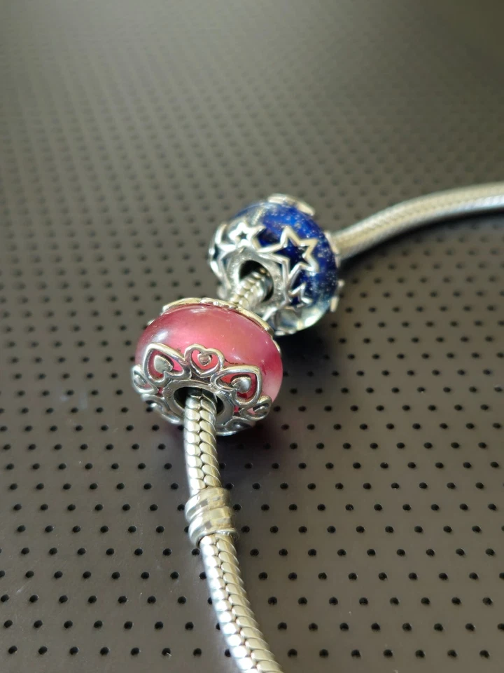 Set Of 2  New Pandora Murano Charms Reveal Your Love Pink & Galaxy Blue Star - Image 3 of 4